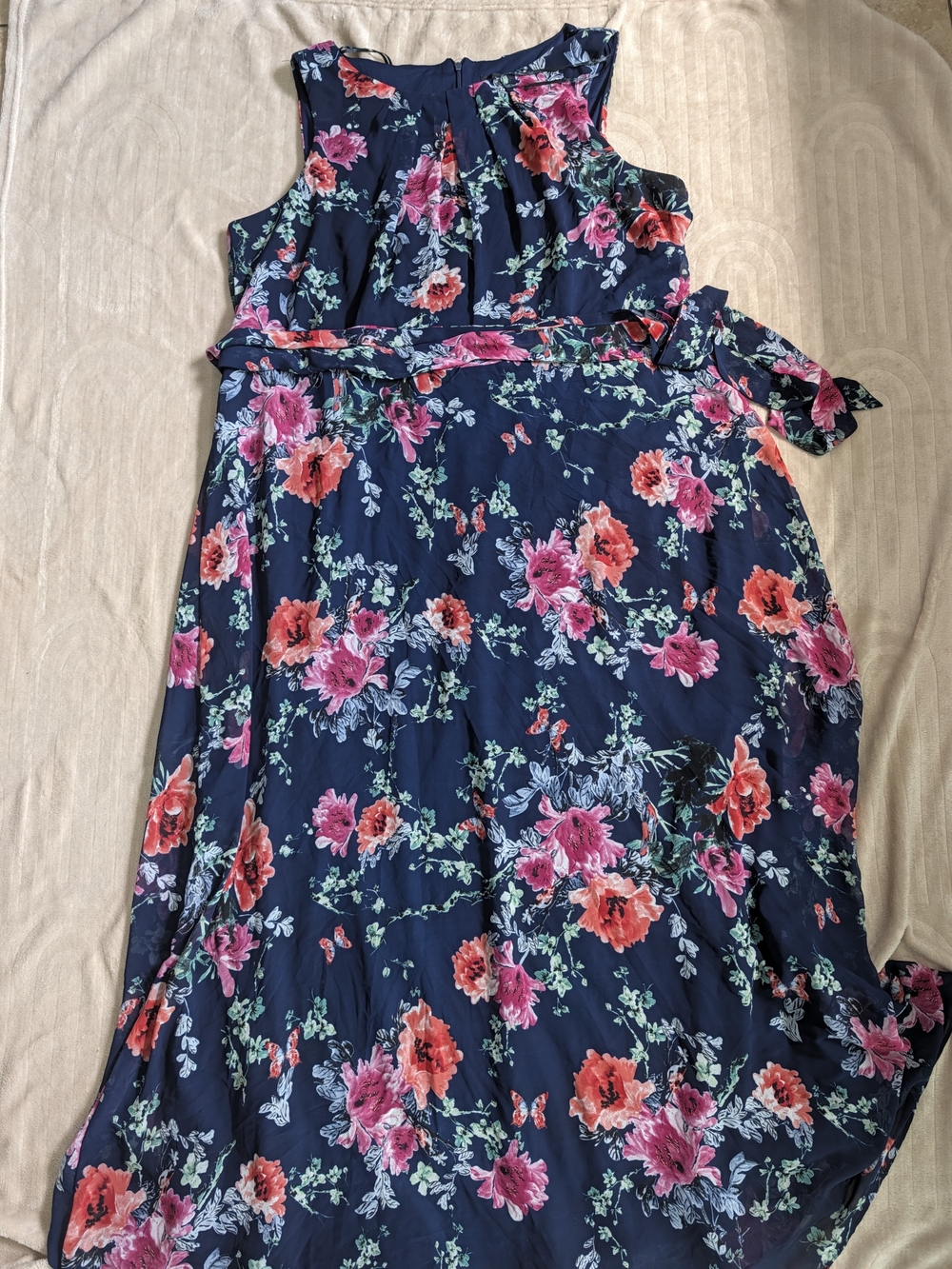 R&K Navy Floral Maxi Dress with Pink and Coral Blooms